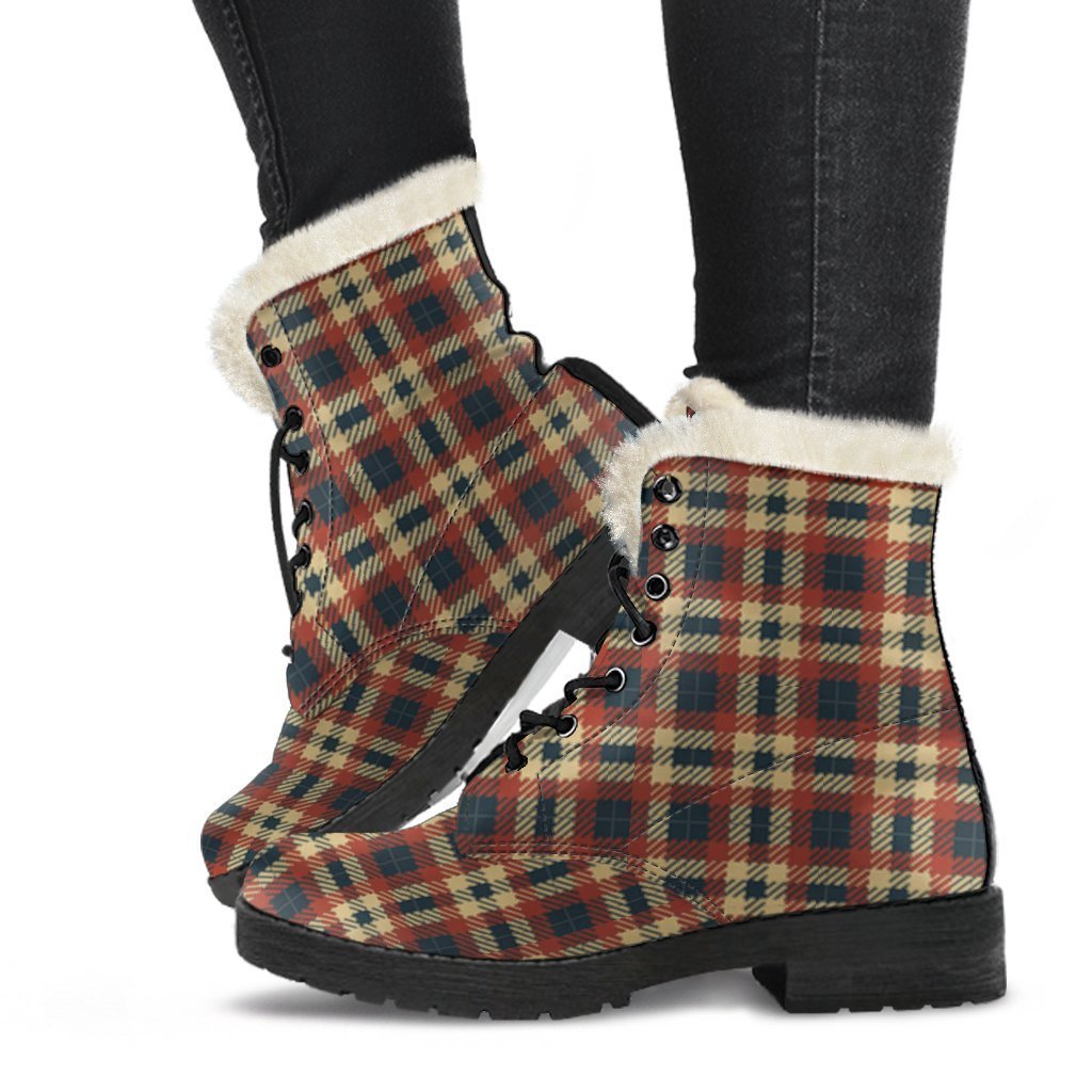Tartan Scottish Blue Gold Red Plaid Comfy Winter Boots-grizzshop