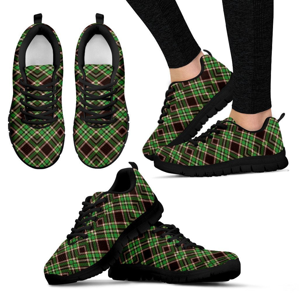 Tartan Scottish Brown Green Plaid Black Sneaker Shoes For Men Women-grizzshop