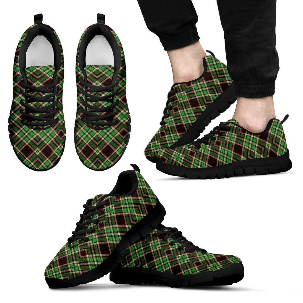Tartan Scottish Brown Green Plaid Black Sneaker Shoes For Men Women-grizzshop