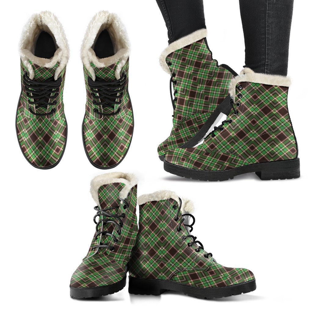 Tartan Scottish Brown Green Plaid Comfy Winter Boots-grizzshop