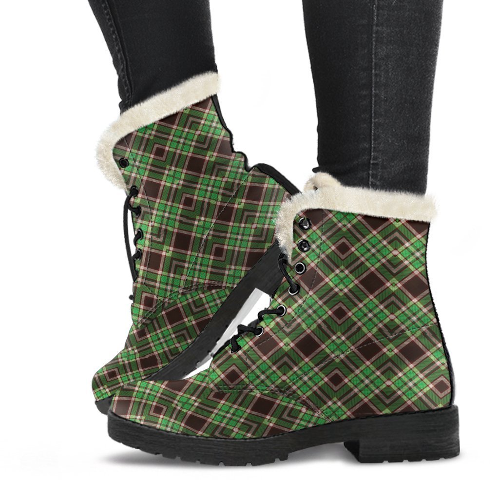 Tartan Scottish Brown Green Plaid Comfy Winter Boots-grizzshop