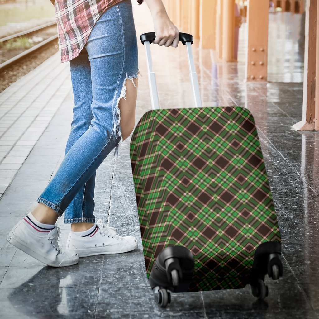 Tartan Scottish Brown Green Plaid Luggage Cover Protector-grizzshop