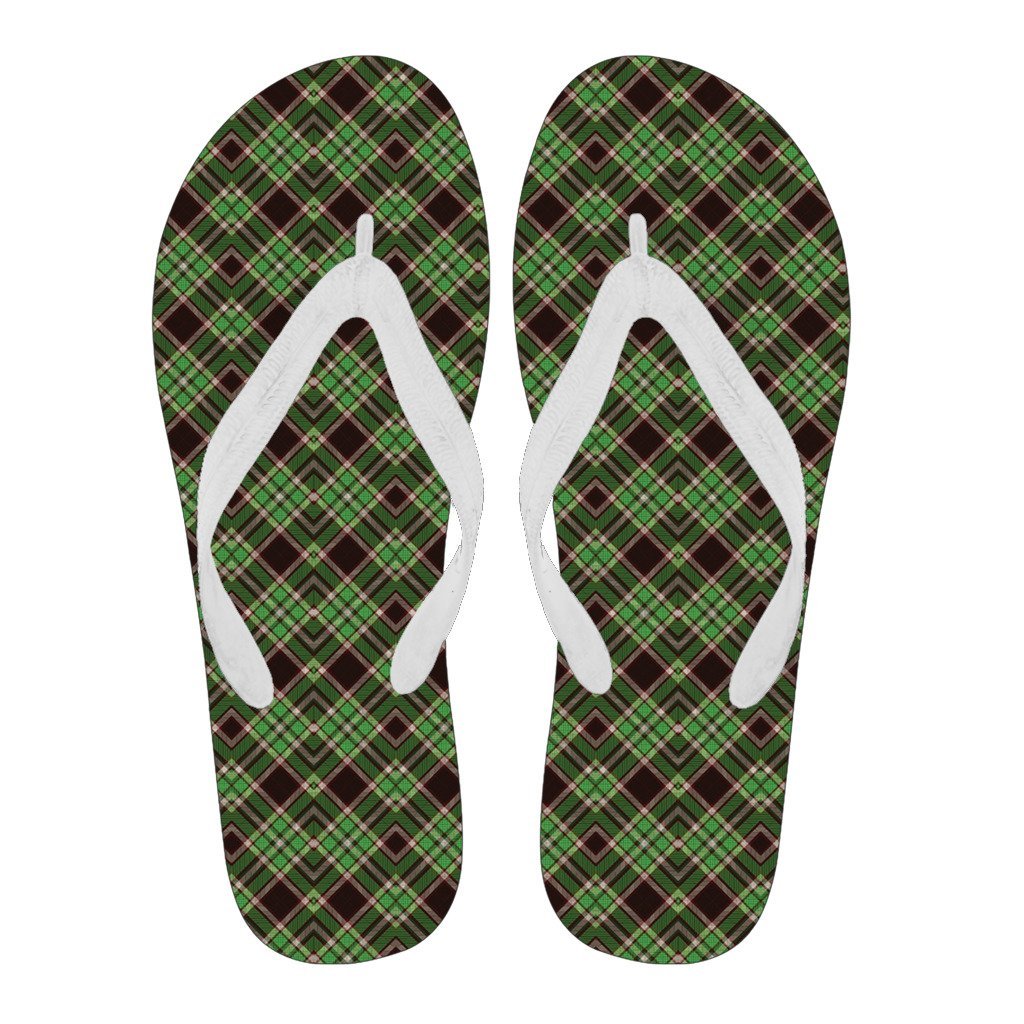 Tartan Scottish Brown Green Plaid Men & Women Flip Flops-grizzshop