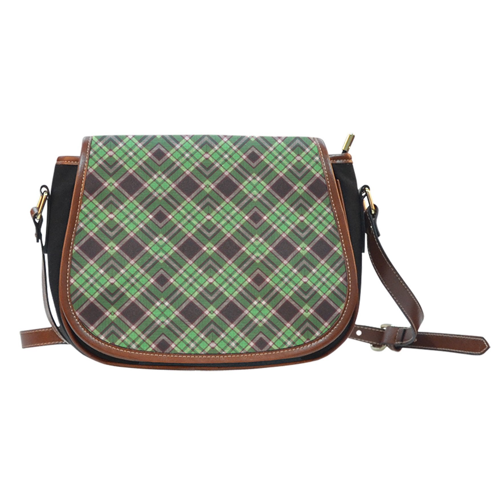 Tartan Scottish Brown Green Plaid Purse Crossbody Canvas Saddle Bag-grizzshop