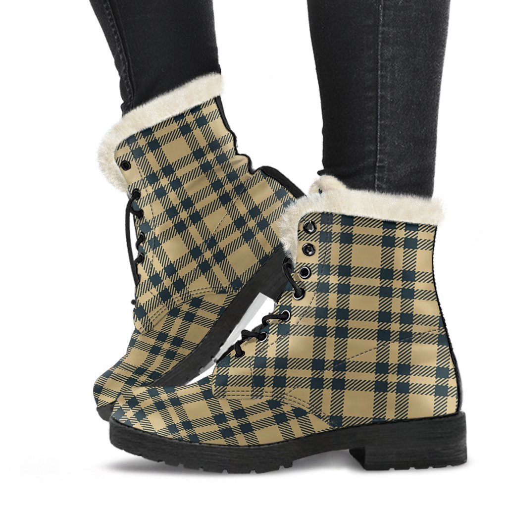 Tartan Scottish Gold Plaid Comfy Winter Boots-grizzshop