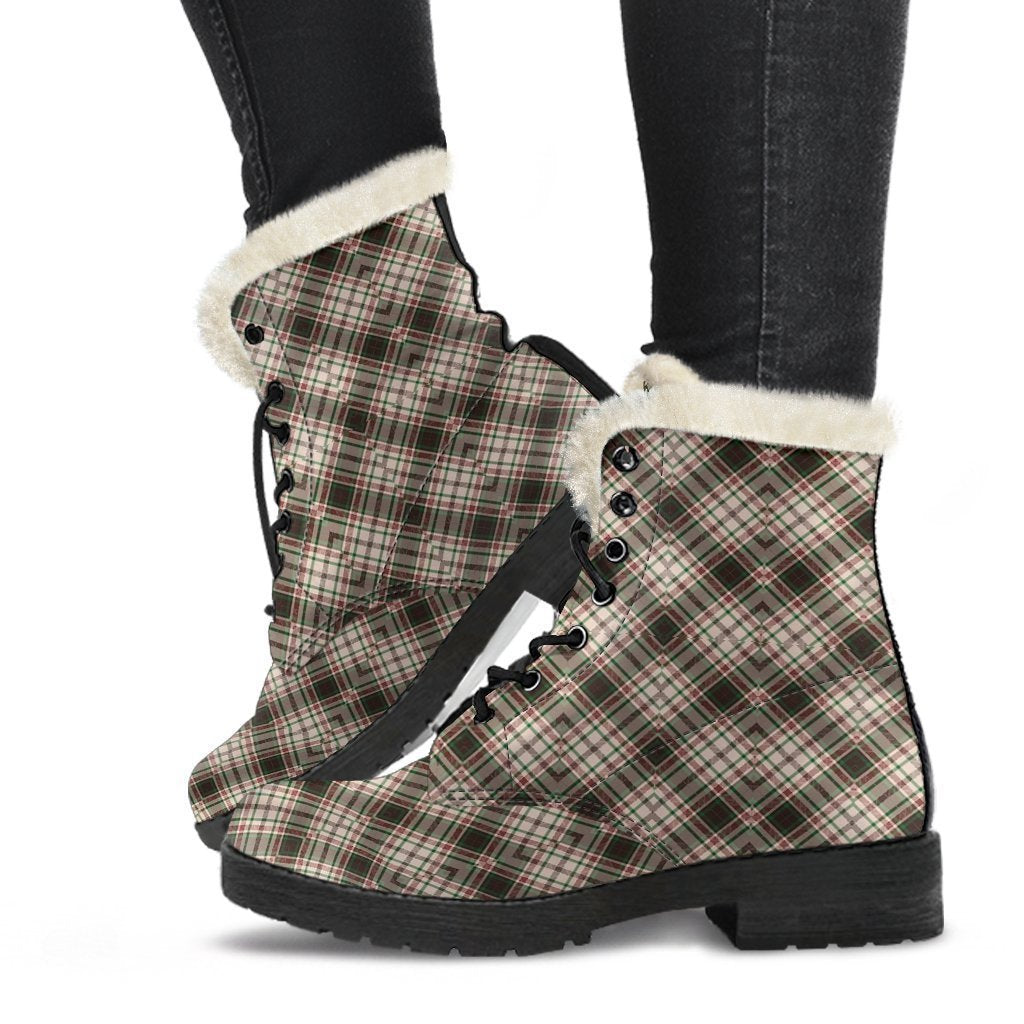 Tartan Scottish Green Beige Plaid Comfy Winter Boots-grizzshop