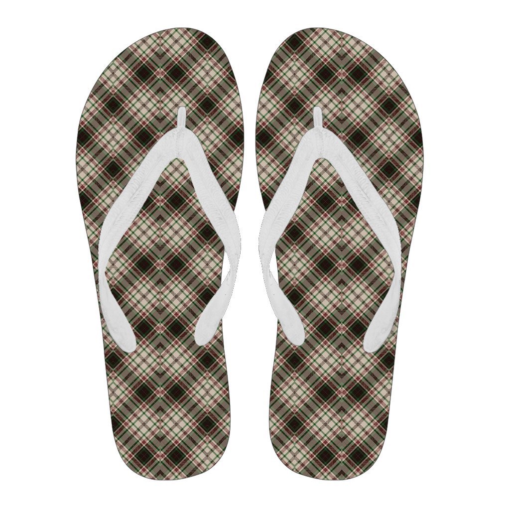 Tartan Scottish Green Beige Plaid Men & Women Flip Flops-grizzshop