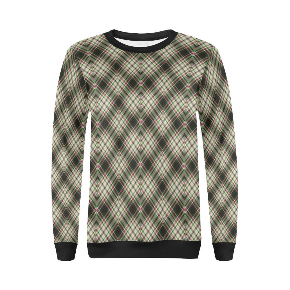 Tartan Scottish Green Beige Plaid Women Crewneck Sweatshirt-grizzshop