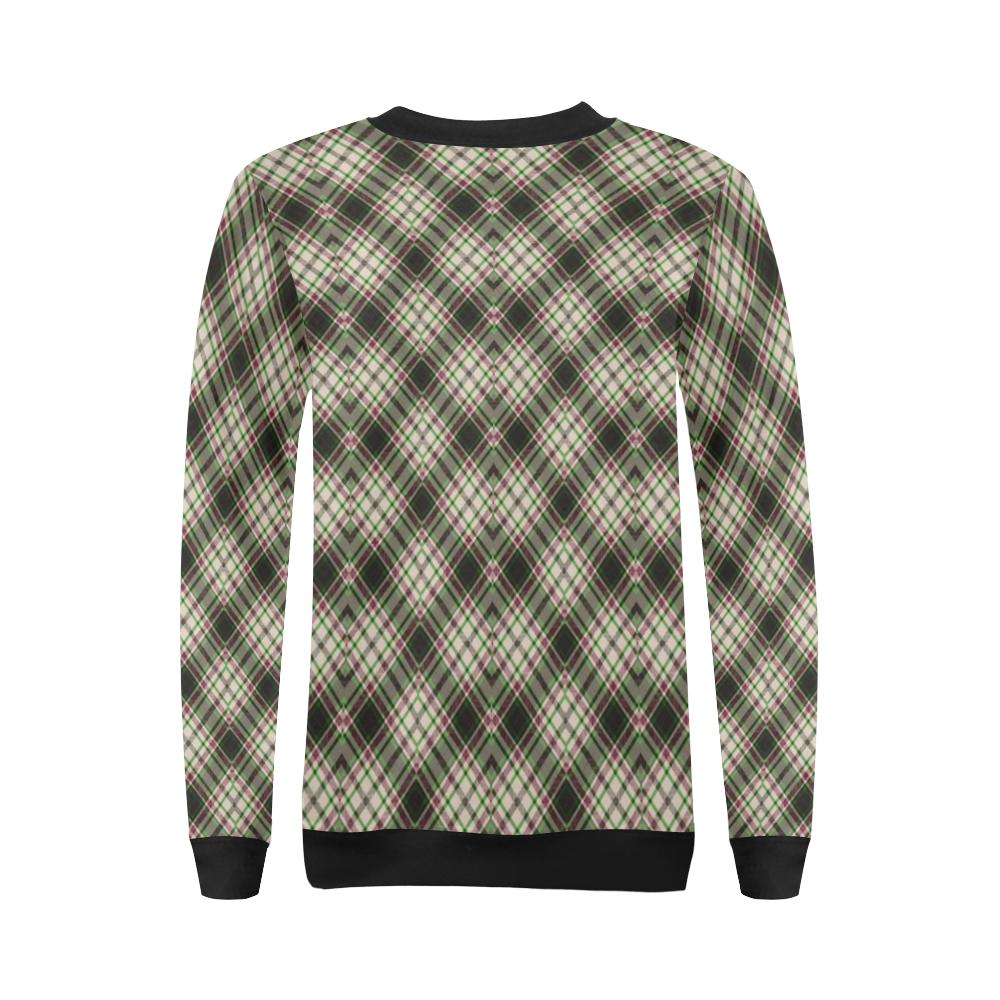 Tartan Scottish Green Beige Plaid Women Crewneck Sweatshirt-grizzshop