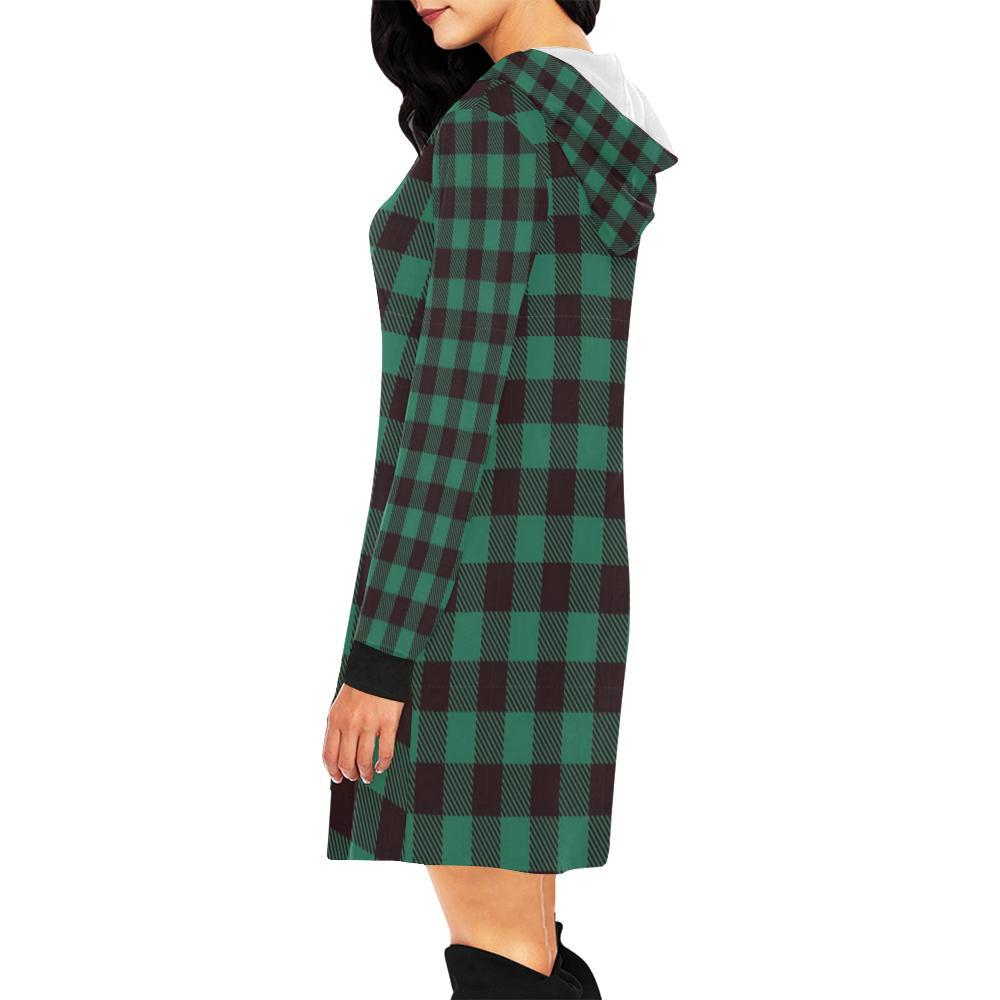 Tartan Scottish Green Plaids Print Women Hoodie Dress-grizzshop