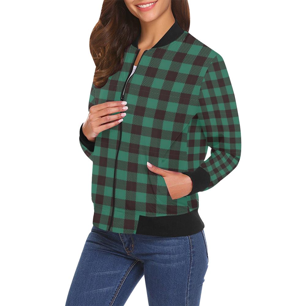 Tartan Scottish Green Plaids Women Casual Bomber Jacket-grizzshop