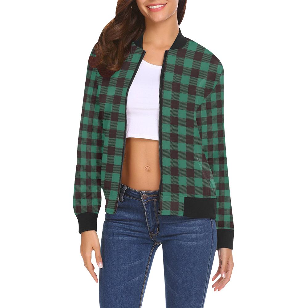 Tartan Scottish Green Plaids Women Casual Bomber Jacket-grizzshop