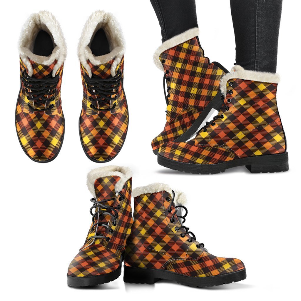 Tartan Scottish Orange Plaid Comfy Winter Boots-grizzshop