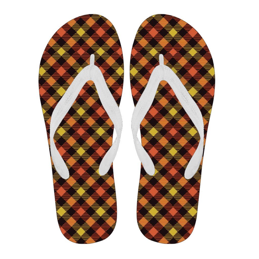 Tartan Scottish Orange Plaid Men & Women Flip Flops-grizzshop
