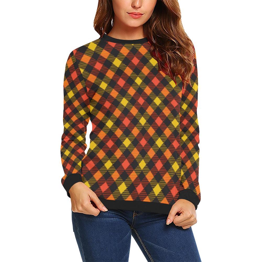 Tartan Scottish Orange Plaid Women Crewneck Sweatshirt-grizzshop