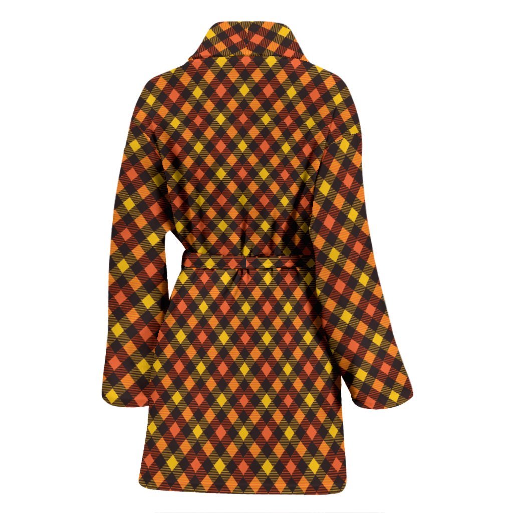 Tartan Scottish Orange Plaid Women Long Robe-grizzshop