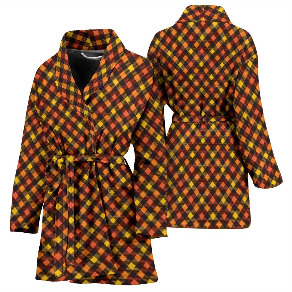 Tartan Scottish Orange Plaid Women Long Robe-grizzshop