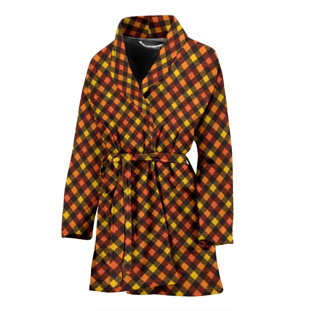 Tartan Scottish Orange Plaid Women Long Robe-grizzshop