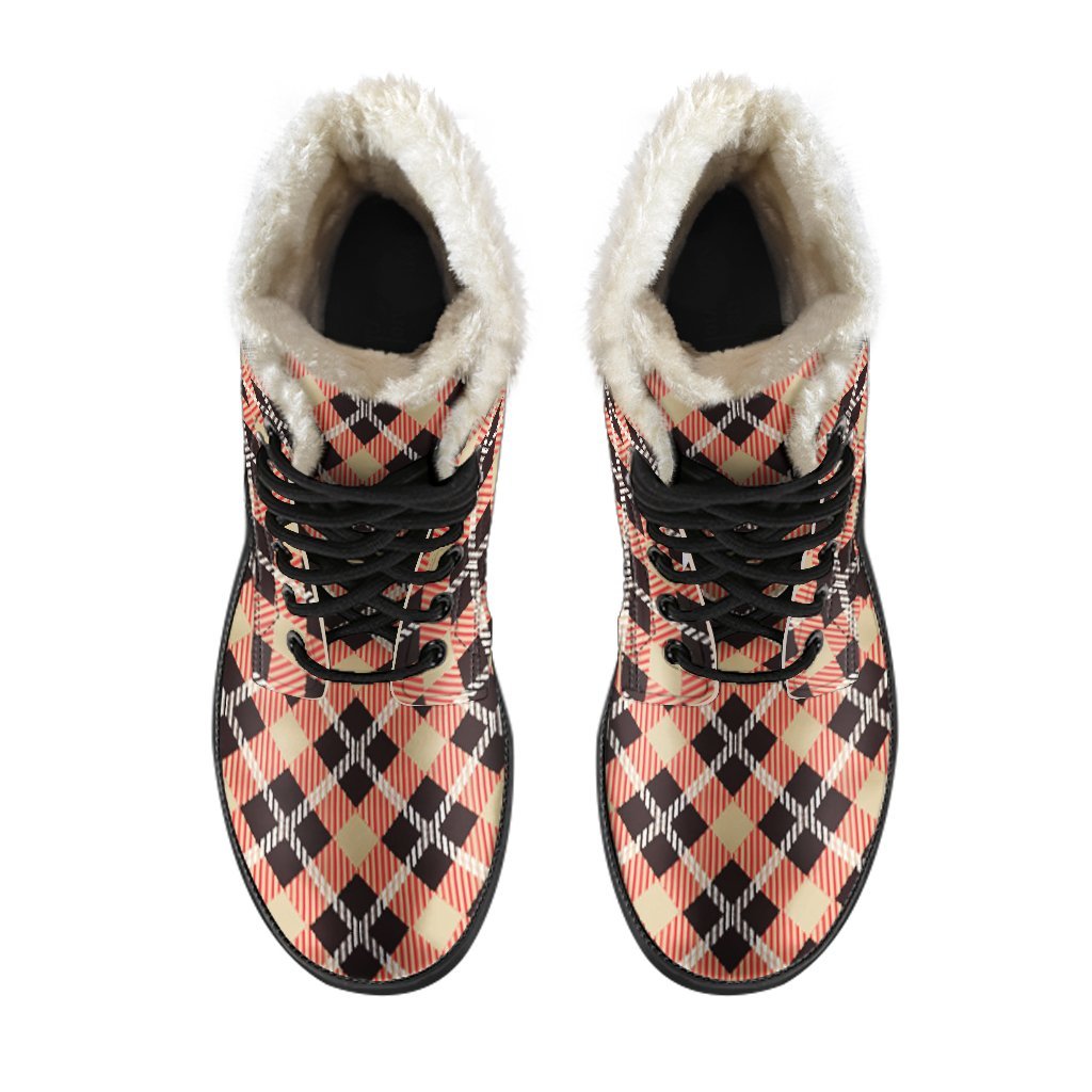 Tartan Scottish Red Beige Plaid Comfy Winter Boots-grizzshop