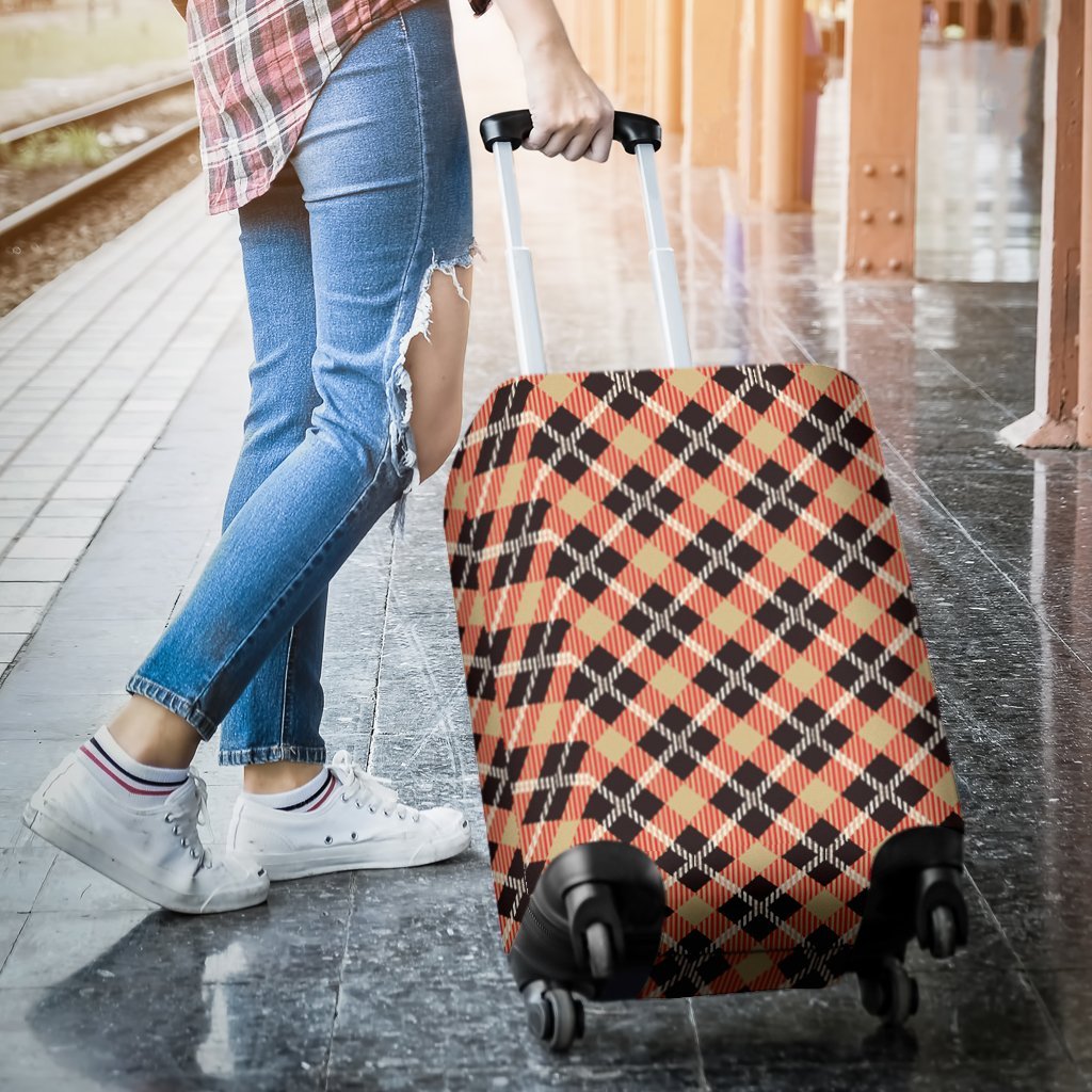 Tartan Scottish Red Beige Plaid Luggage Cover Protector-grizzshop