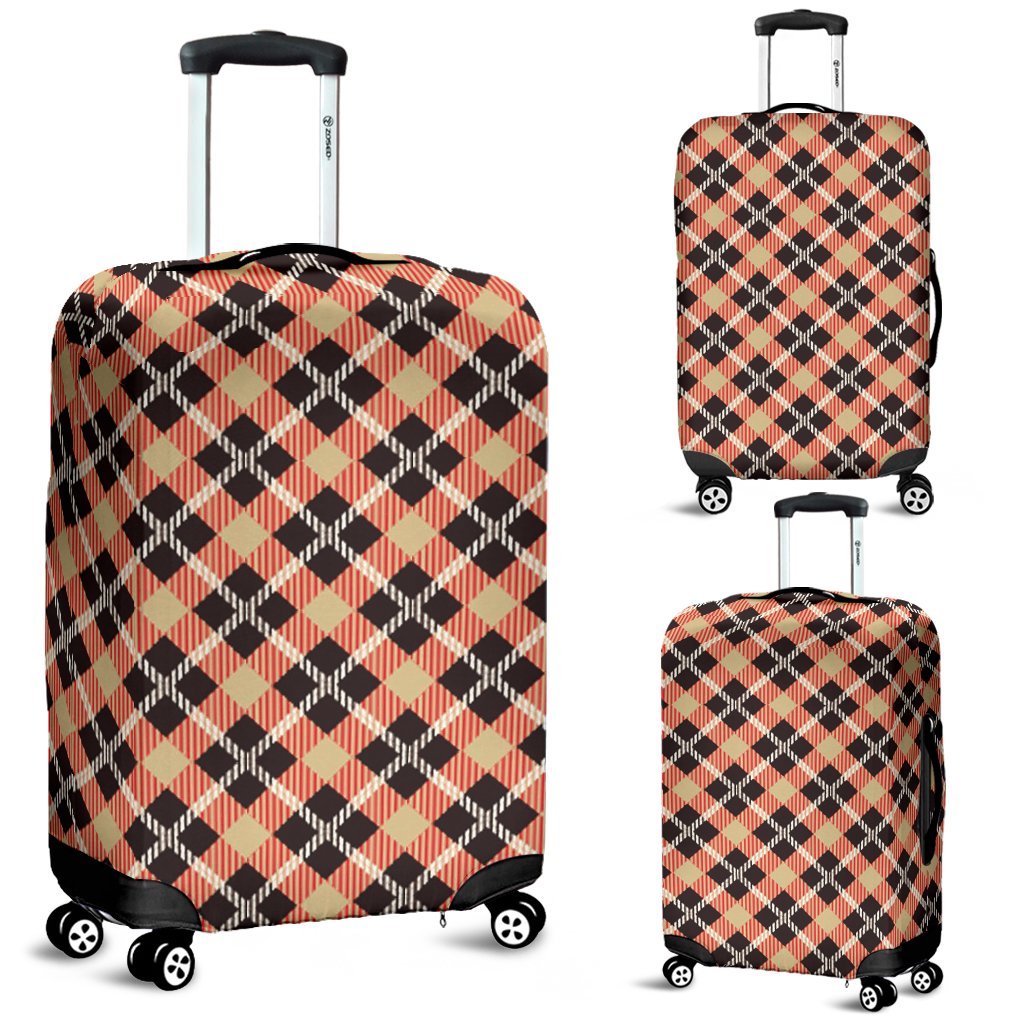 Tartan Scottish Red Beige Plaid Luggage Cover Protector-grizzshop