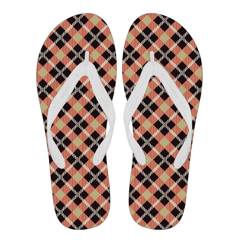 Tartan Scottish Red Beige Plaid Men & Women Flip Flops-grizzshop