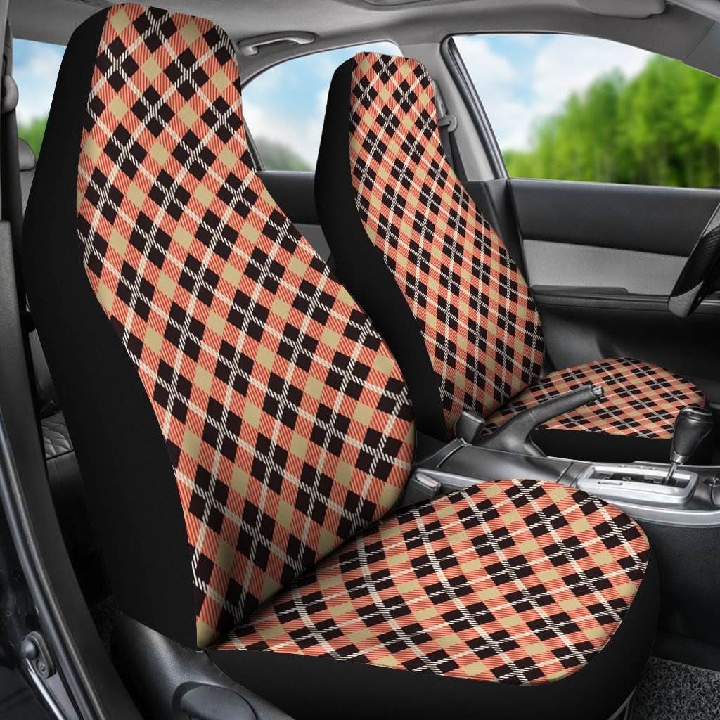 Tartan Scottish Red Beige Plaid Universal Fit Car Seat Cover-grizzshop