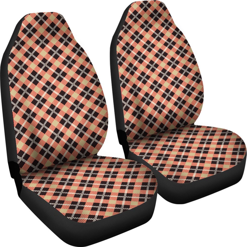 Tartan Scottish Red Beige Plaid Universal Fit Car Seat Cover-grizzshop