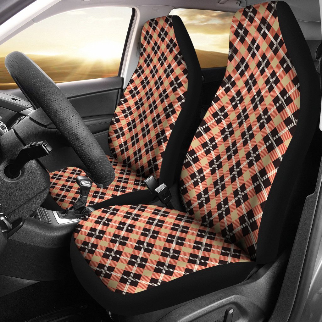 Tartan Scottish Red Beige Plaid Universal Fit Car Seat Cover-grizzshop