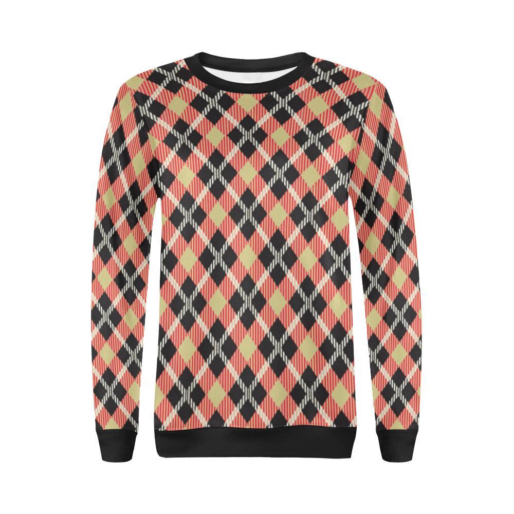 Tartan Scottish Red Beige Plaid Women Crewneck Sweatshirt-grizzshop