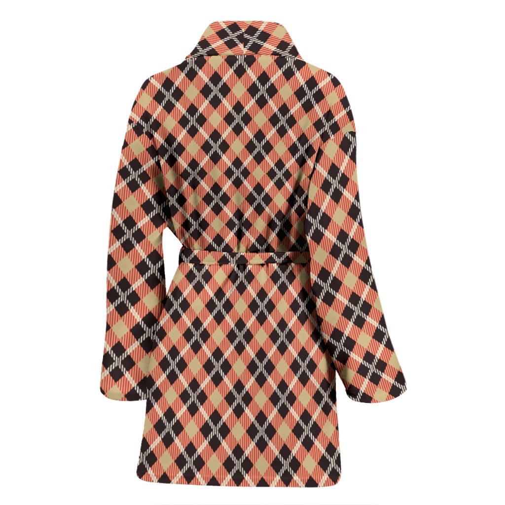 Tartan Scottish Red Beige Plaid Women Long Robe-grizzshop