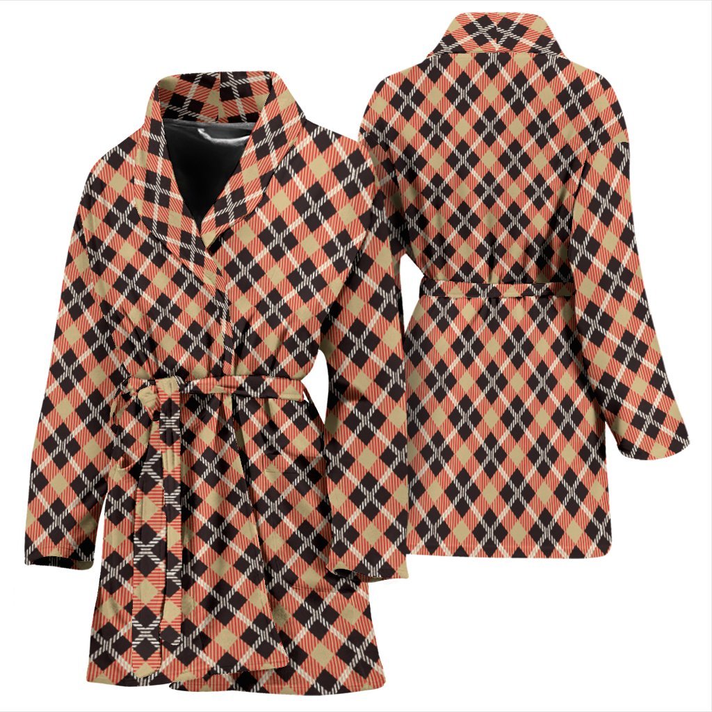 Tartan Scottish Red Beige Plaid Women Long Robe-grizzshop