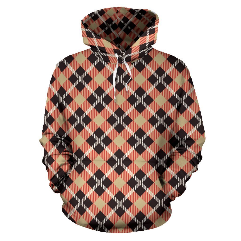 Tartan Scottish Red Beige Plaid Women Men Pullover Hoodie-grizzshop