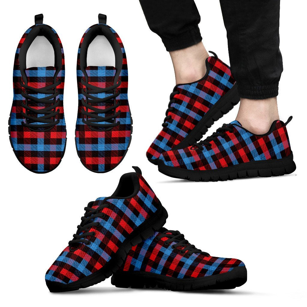 Tartan Scottish Red Blue Plaid Black Sneaker Shoes For Men Women-grizzshop