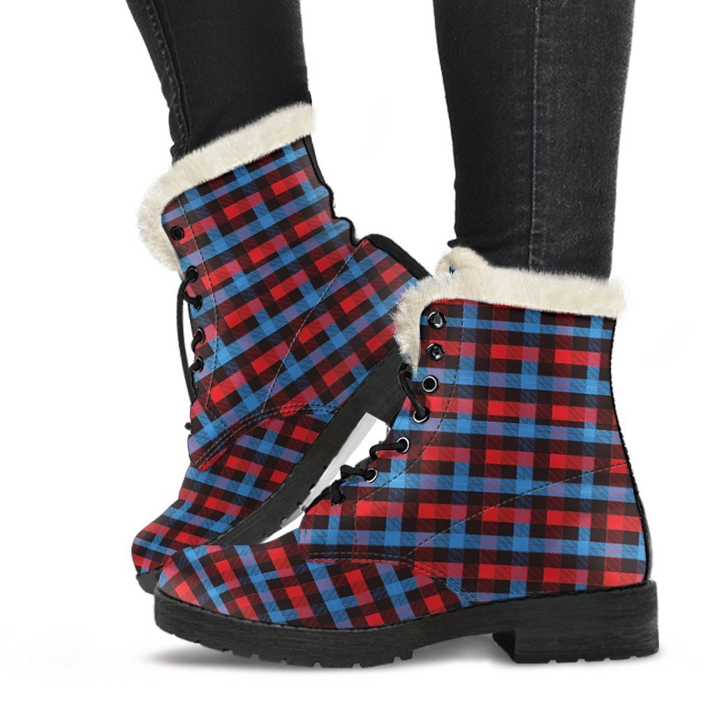 Tartan Scottish Red Blue Plaid Comfy Winter Boots-grizzshop