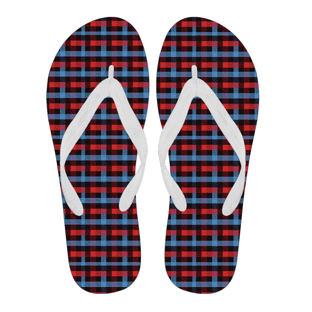 Tartan Scottish Red Blue Plaid Men & Women Flip Flops-grizzshop