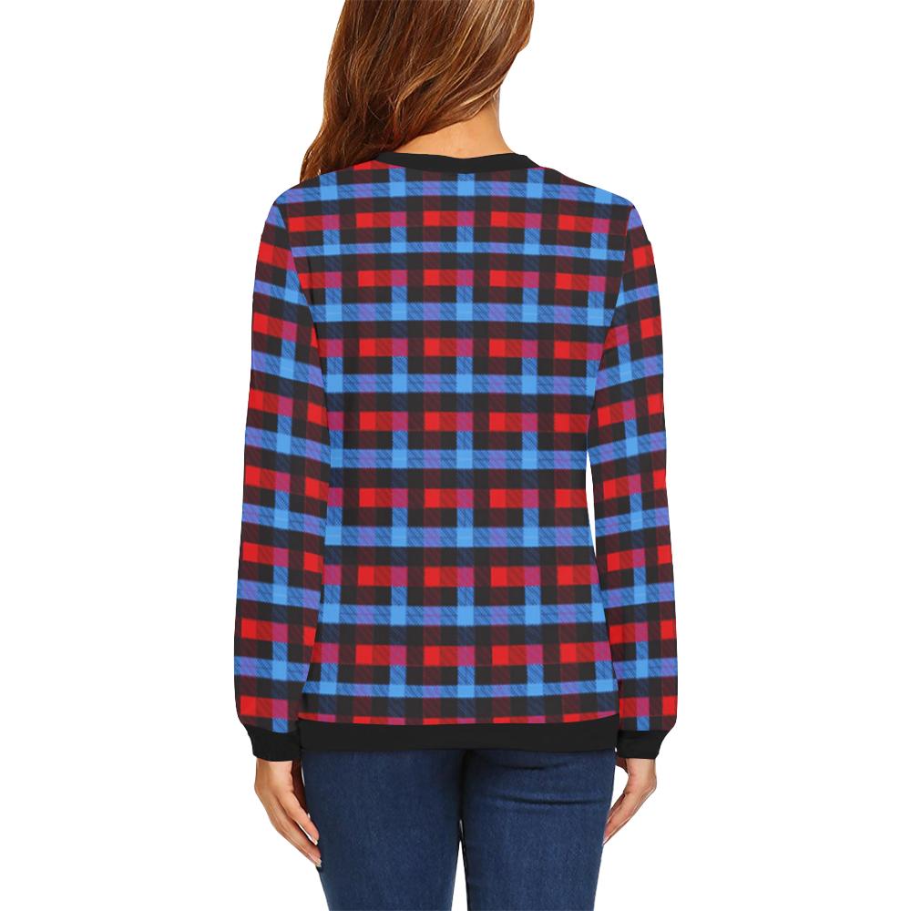 Tartan Scottish Red Blue Plaid Women Crewneck Sweatshirt-grizzshop