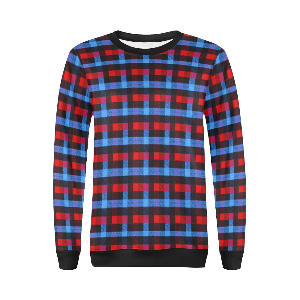 Tartan Scottish Red Blue Plaid Women Crewneck Sweatshirt-grizzshop