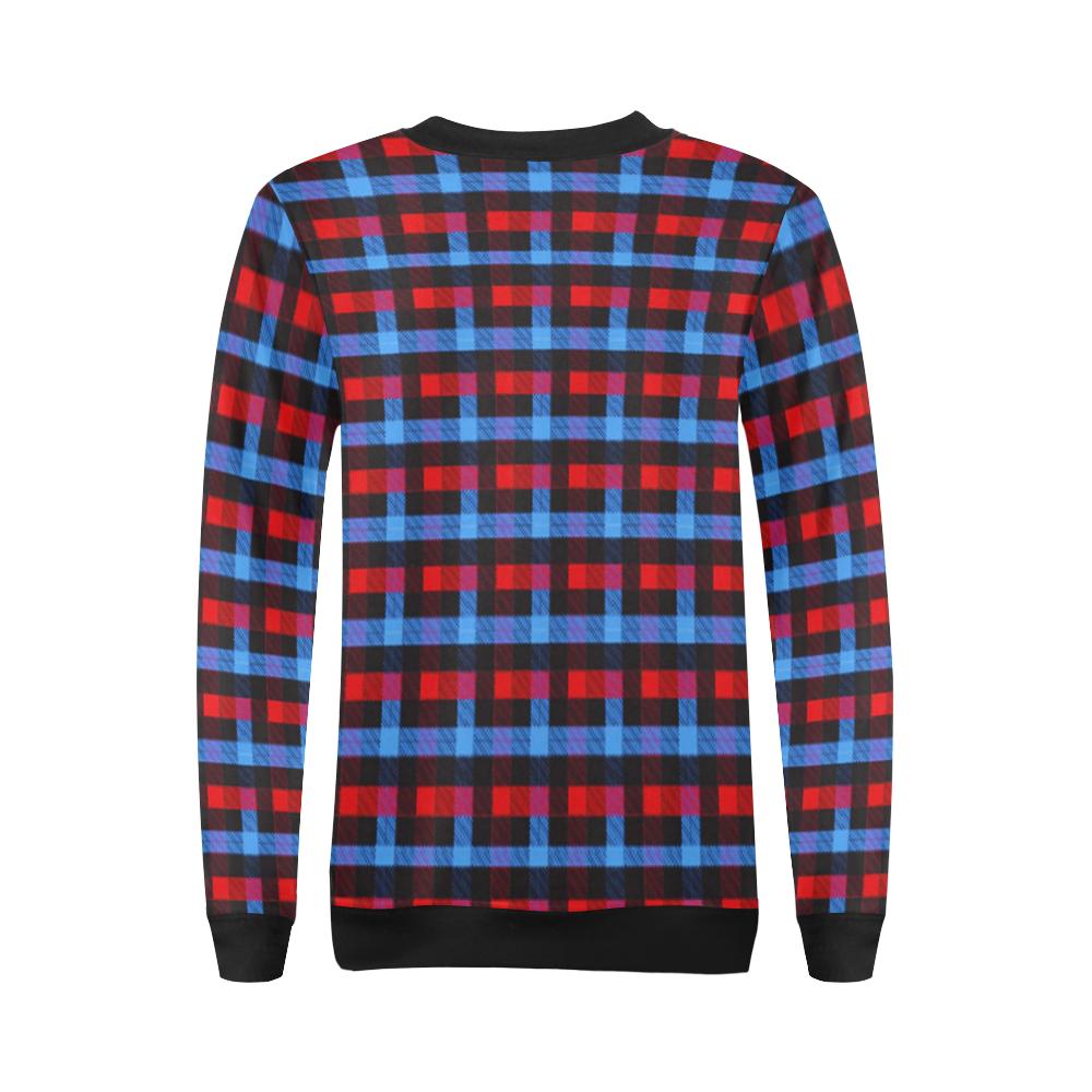 Tartan Scottish Red Blue Plaid Women Crewneck Sweatshirt-grizzshop