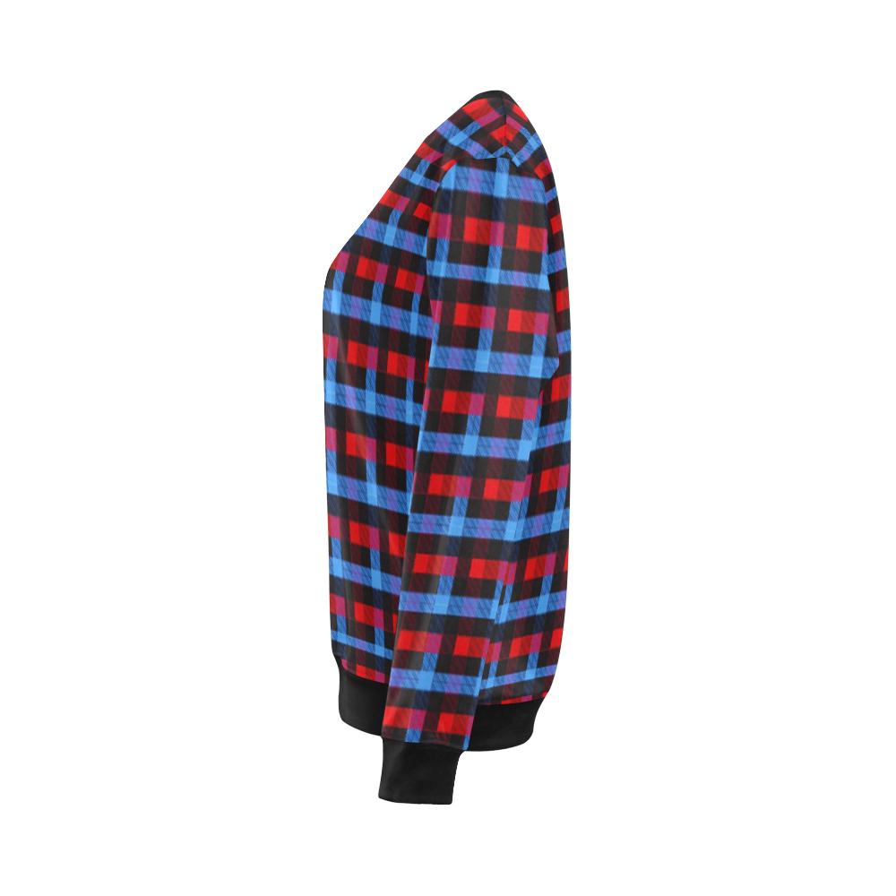 Tartan Scottish Red Blue Plaid Women Crewneck Sweatshirt-grizzshop