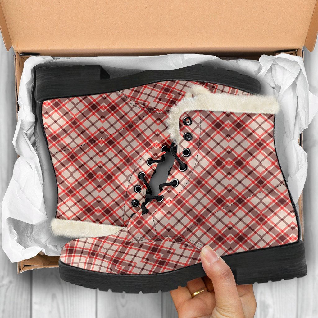 Tartan Scottish Red Brown Beige Plaid Comfy Winter Boots-grizzshop