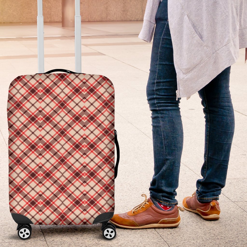 Tartan Scottish Red Brown Beige Plaid Luggage Cover Protector-grizzshop