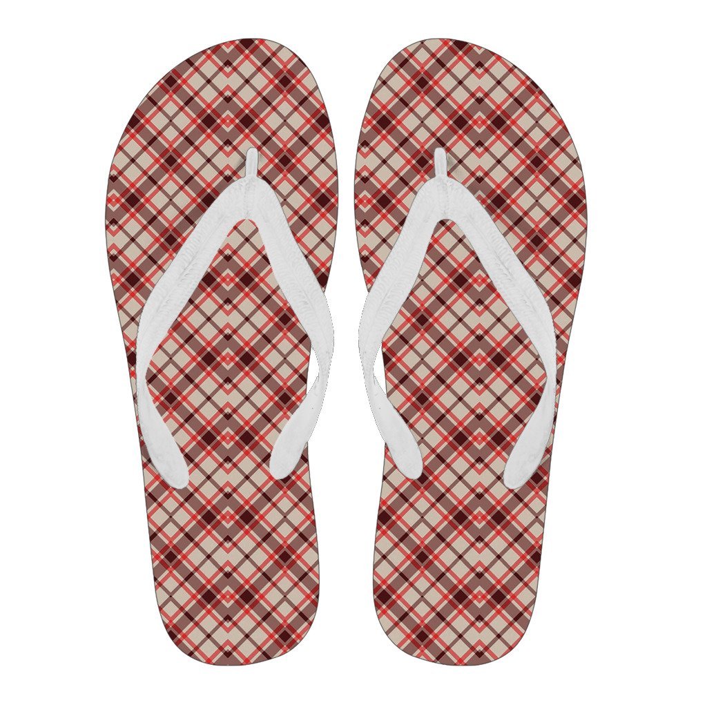 Tartan Scottish Red Brown Beige Plaid Men & Women Flip Flops-grizzshop