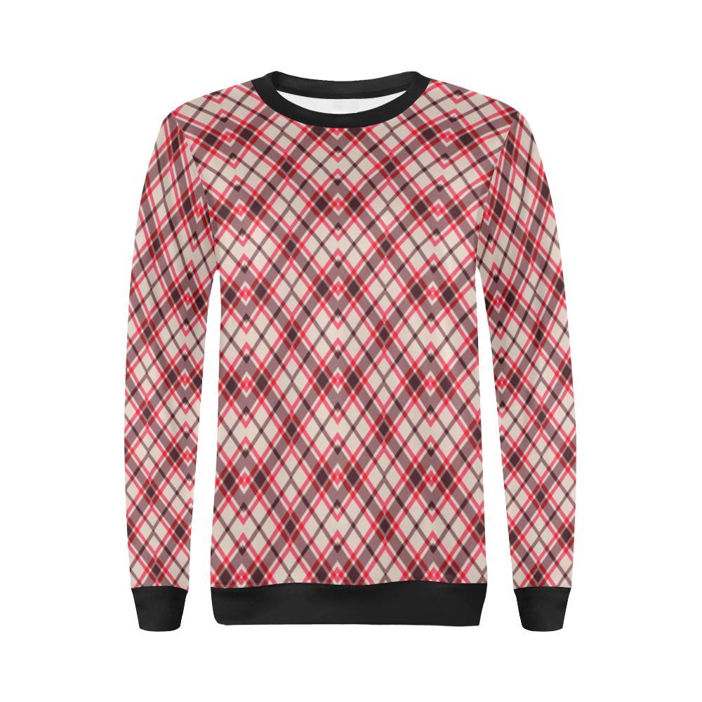 Tartan Scottish Red Brown Beige Plaid Women Crewneck Sweatshirt-grizzshop