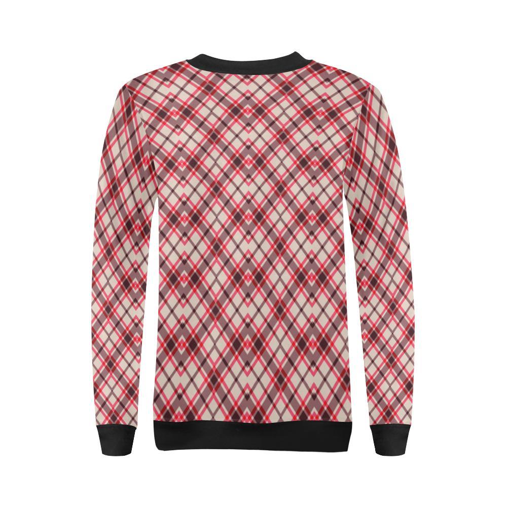 Tartan Scottish Red Brown Beige Plaid Women Crewneck Sweatshirt-grizzshop