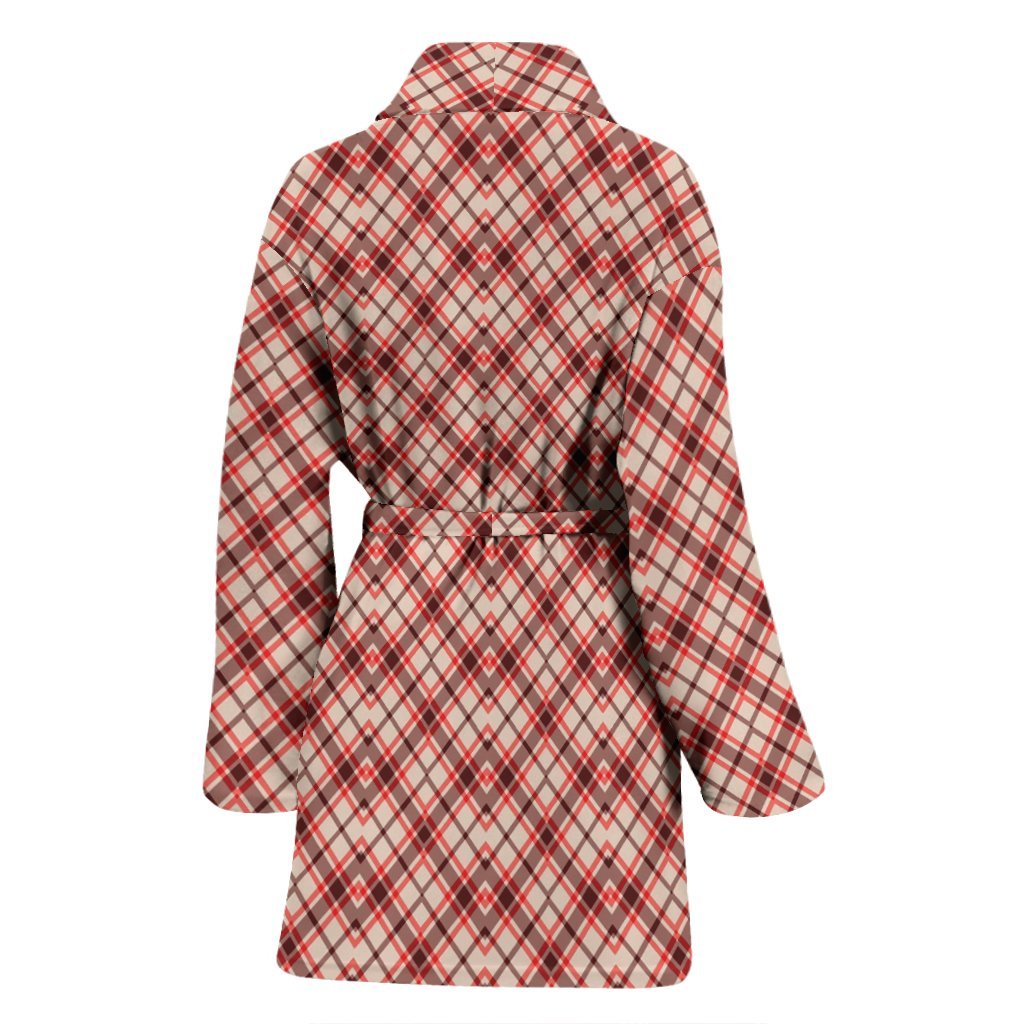 Tartan Scottish Red Brown Beige Plaid Women Long Robe-grizzshop