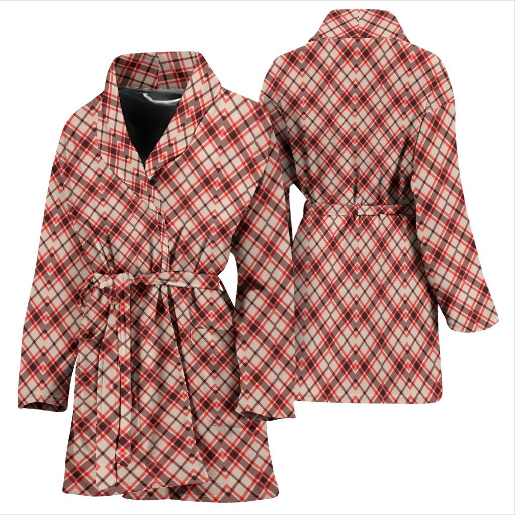 Tartan Scottish Red Brown Beige Plaid Women Long Robe-grizzshop