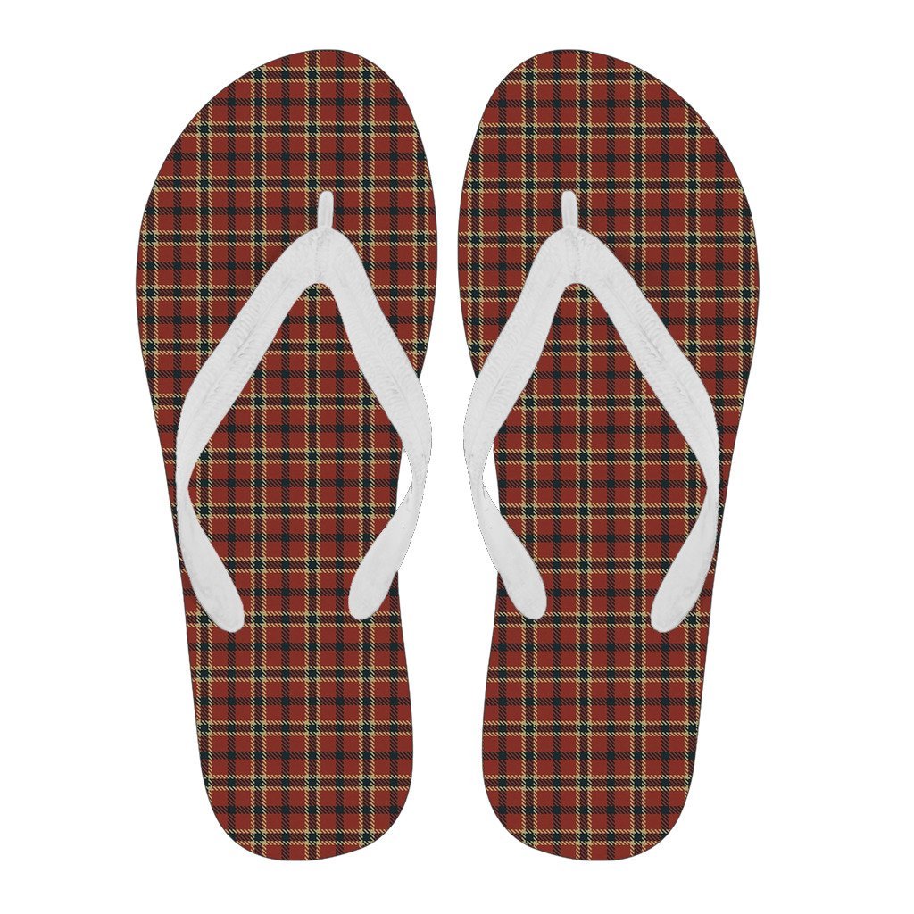 Tartan Scottish Red Gold Plaid Men & Women Flip Flops-grizzshop