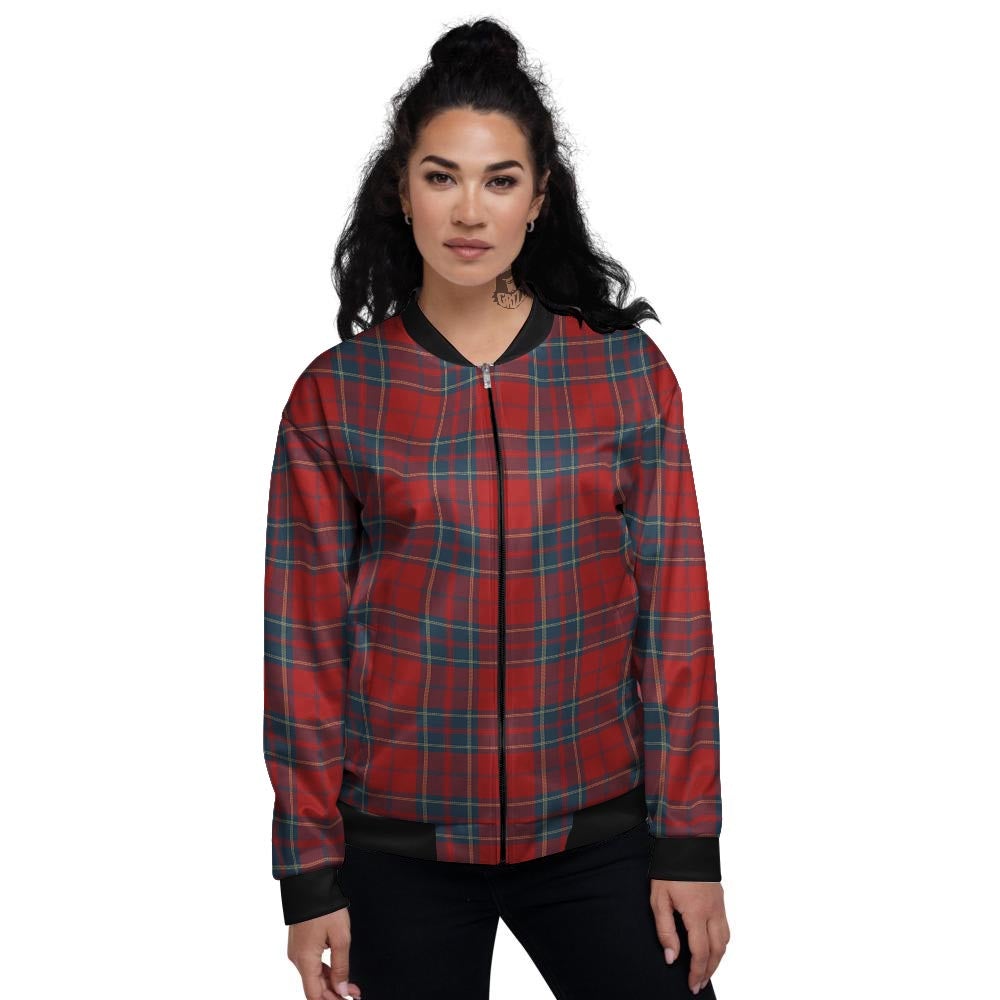 Tartan Scottish Red Print Pattern Women's Bomber Jacket-grizzshop