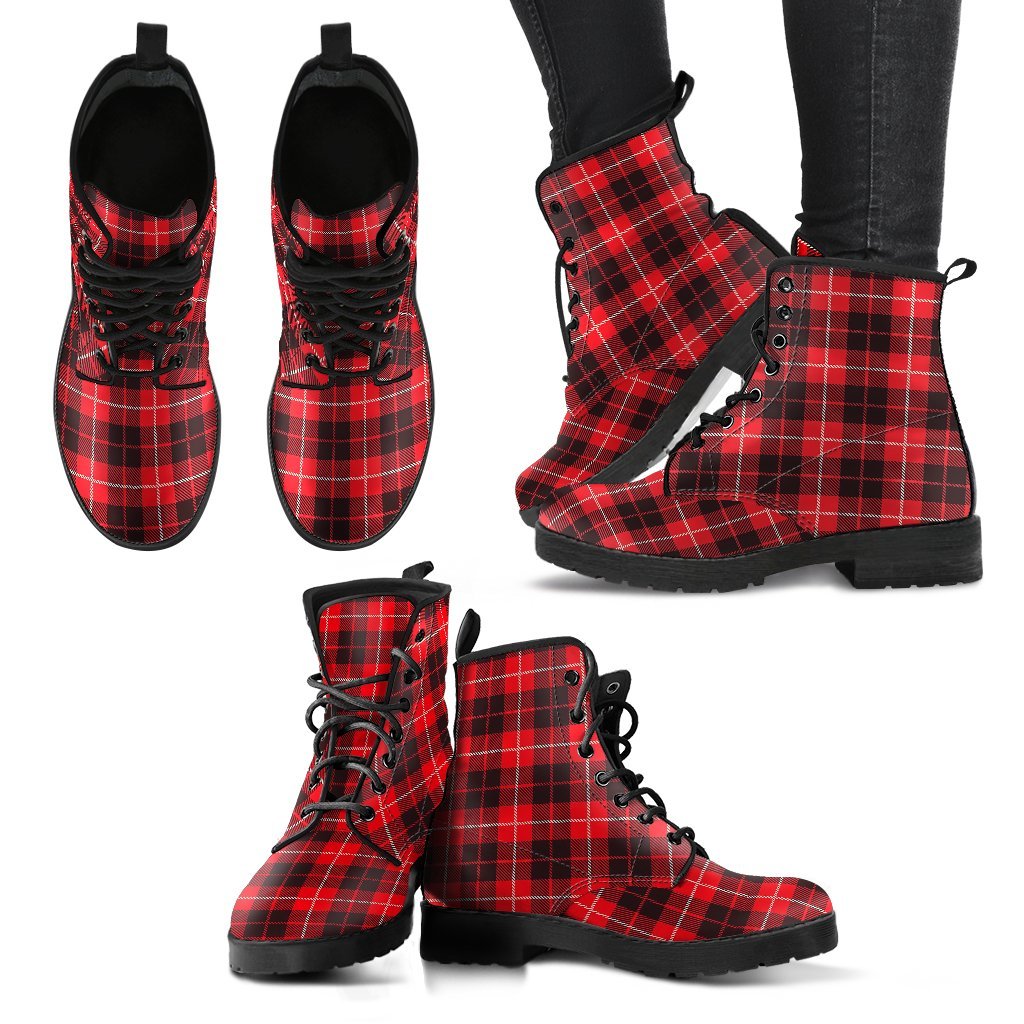 Tartan Scottish Royal Stewart Red Plaids Men Women Leather Boots-grizzshop